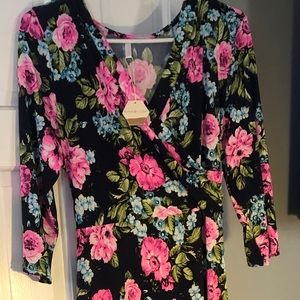 Pink Blush navy floral maxi faux wrap dress w/ tie